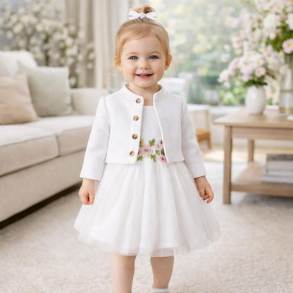 Toddler Baby Girl Dress and Cardigan Set Long Sleeve Cotton Princess Tutu Dresses with Outfits Coat