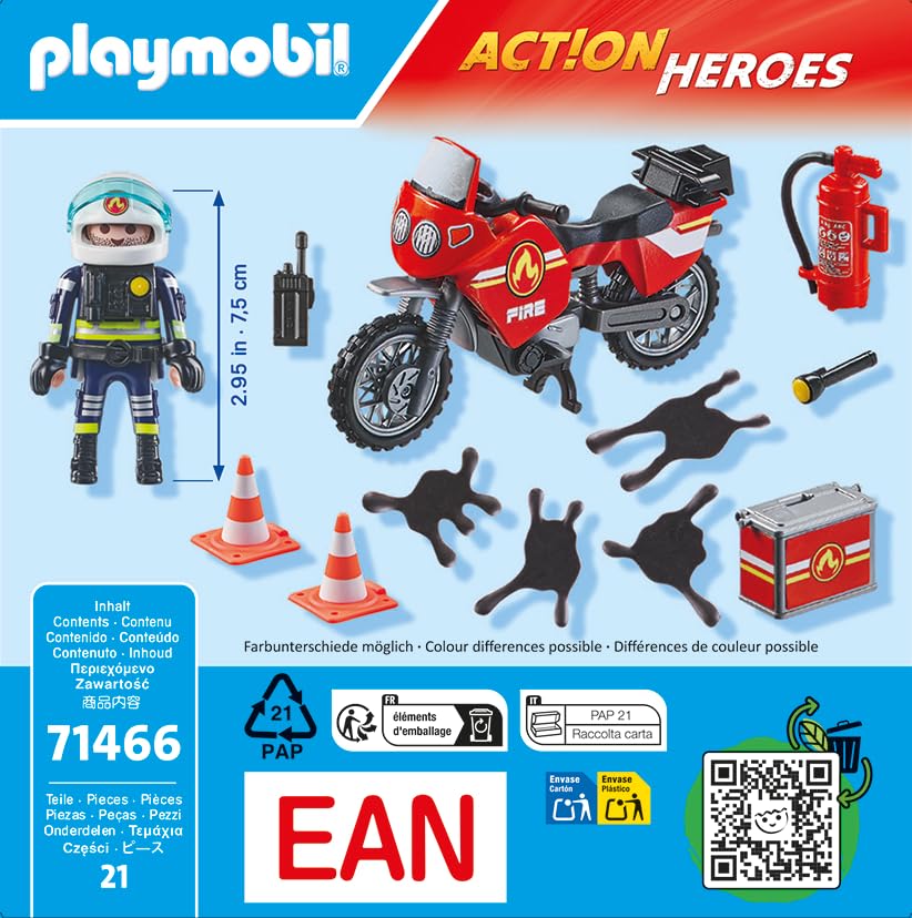 PLAYMOBIL Action Heroes 71464 Fire Boat with Aqua Scooter, Exciting Water Rescue, Includes Diving Goggles, Flippers and Life Jacket, Realistic Toy for Children from 4 Years