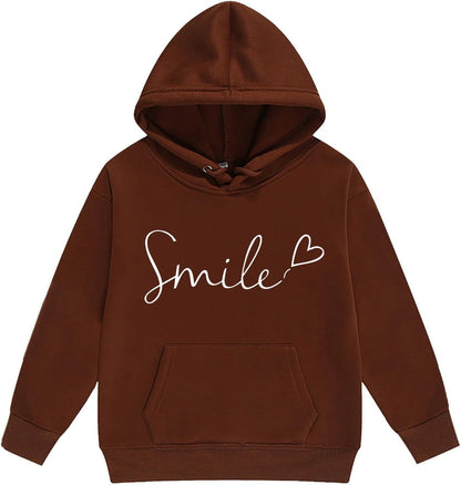 Mädchen 2-teiliges Outfit Herbst Hoodie Lächeln Sweatsuit Sets Kinder 2025 mit Kapuze Ausgehen Sweatanzüge Sweatshirt mit Taschen Grafik Langarm Brief Kordelzug Sweatsuits Sets