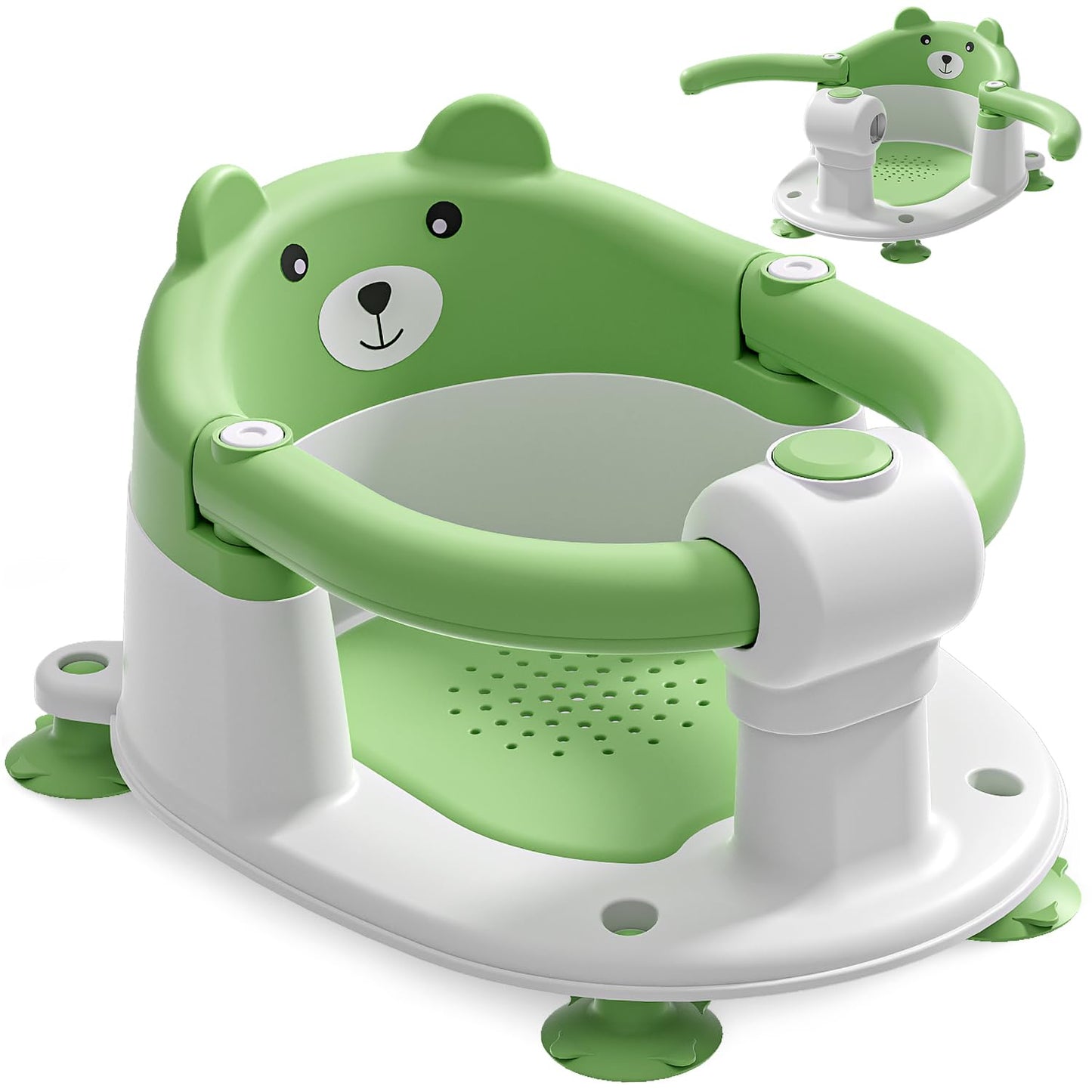 Baby Bath Seat from 6 Months, Bear Non-Slip Bath Seat Baby with 4 Suction Cups and Cushions for Toddlers and Newborns, Safe Portable Bath Chair for Shower or Bathtub, Pink