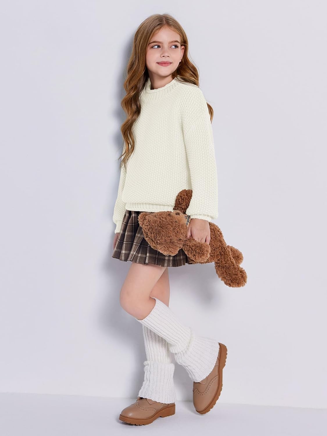 Wenrine Mädchen Pullover Winter Rollkragen Strickpullover Langarm Gestrickt Casual 5-14 Jahre