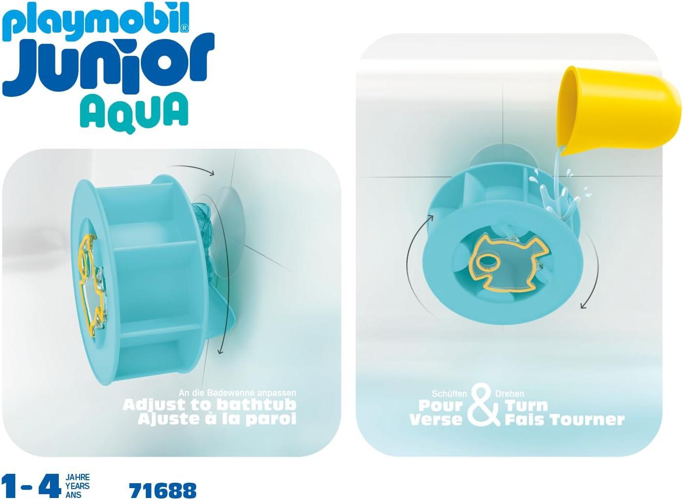 PLAYMOBIL JUNIOR | Aqua | Wasserwirbelrad mit Baby-Hai | Badewannenspielzeug aus biobasierten Kunststoffen | für Kinder ab 1 Jahr | 71688