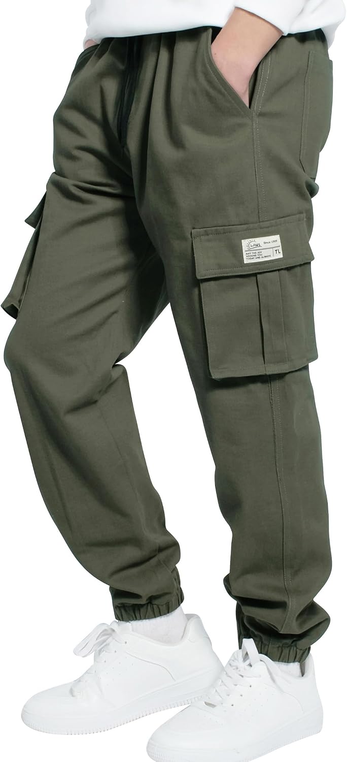 LAUSONS Pants for Boys Cargo Pants Children's Pants Cargo Jogging Pants Leisure Pants with Elastic Band 
