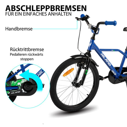 Hiland 12/14/16/20 Zoll Kinderfahrrad, Jungen Fahrrad für 3-10 Jahre, mit Stützrädern, Kinderfahrrad mit Handbremse und Rücktrittbremse, Schwarz/Grün/Blau/Orange - Meloni2