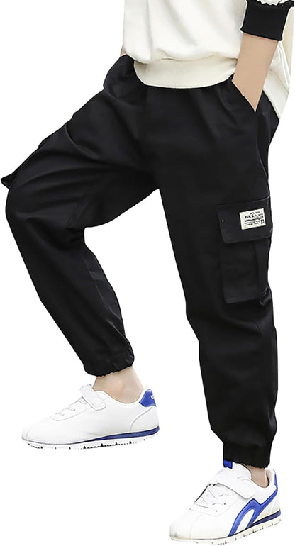 Deekynoop Children's Cargo Trousers Boys Twil Cargo Jogging Bottoms with Elastic Waistband
