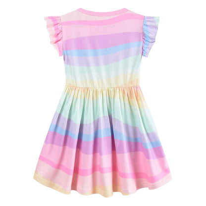 EULLA Kinder Mädchen Kleid Kurzarm Lässig A-Linie Regenbogenstreifen Erdbeere Marienkäfer Schmetterling Kleider Gr.92 98 104 110 116 122