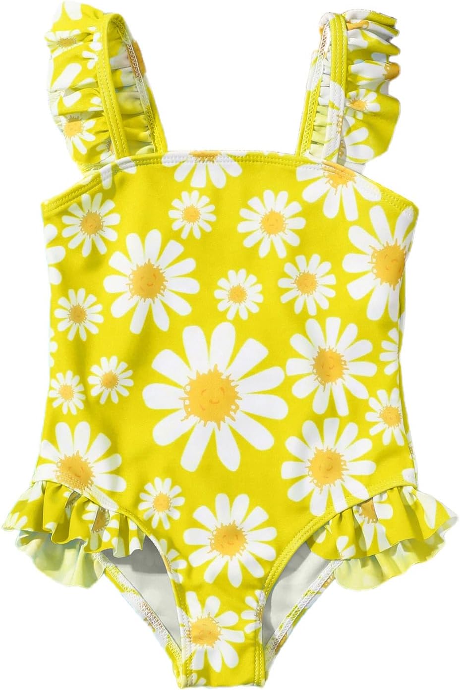 JiAmy Einteiliger Mädchen Badeanzug Blumenmuster Rüschen Elastischen Trägern Ärmellos Kleinkinder Schwimmkleidung für 2–7 Jahre/92-122