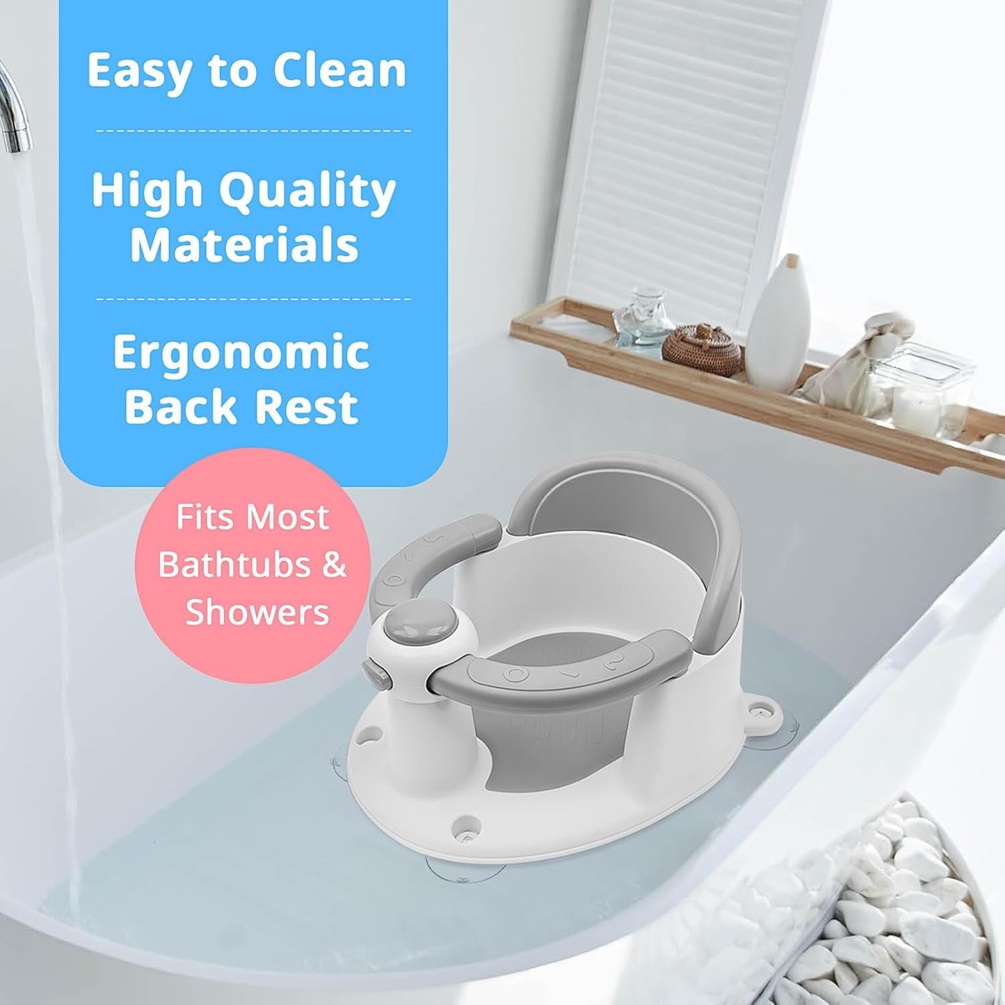Baby Bath Seat for Babies from 6 Months, Non-Slip Baby Bath Chair, Portable Bath Seat with Suction Cups, Baby Bathtub Toddler Bath Support for Shower (Yellow)