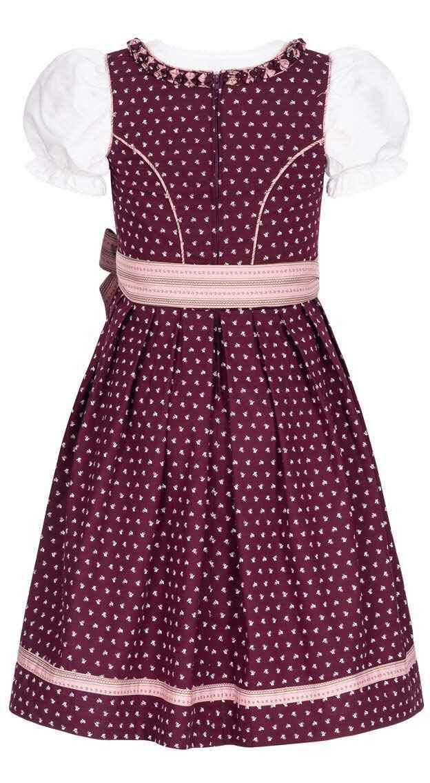 Nübler Dirndl Girls 3-Piece Set Dirndl Dress with Traditional Blouse and Apron Traditional Modern Bavarian Costume NABILA Berry