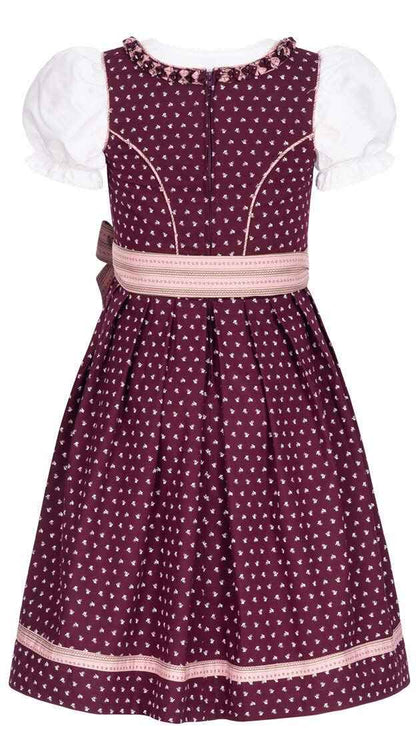 Nübler Dirndl Girls 3-Piece Set Dirndl Dress with Traditional Blouse and Apron Traditional Modern Bavarian Costume NABILA Berry