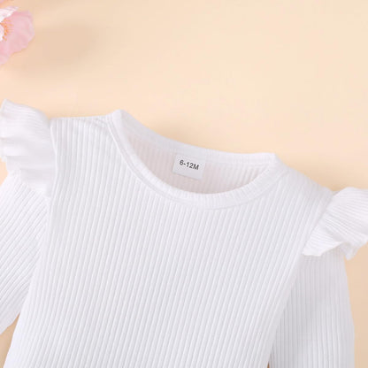 Baby Mädchen Sommer Outfits Rüschen Kurzarm Ripptop+ Blumen/Herzmuster Overalls Shorts Mit Tasche Süßes 2-Teiliges Kleidungsset