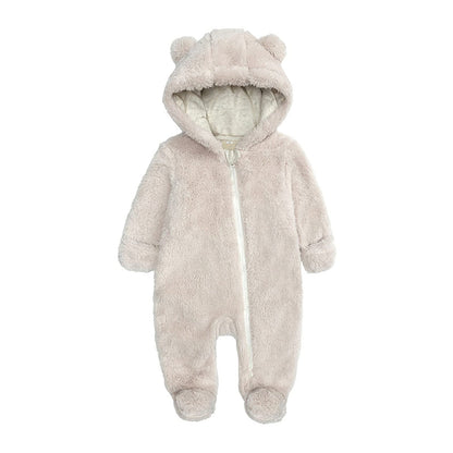 Baby Schneeanzüge Winter Overall mit Kapuze Winter Strampler Fleece Overall mit Fuß für Babys Neugeborene Kleinkind Mädchen Jungen Warmer Overall für 0-12 Monate