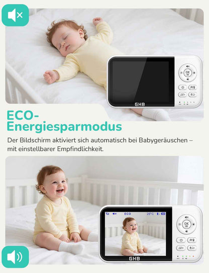 GHB Babyphone mit Kamera Baby Monitor 3,2 Zoll Weiß | 2100 mAh Akku, Max. 60 Std Akku im VOX Modus, Infrarot-Nachtsicht ohne Störlicht, Gegensprechfunktion, Temperatursensor