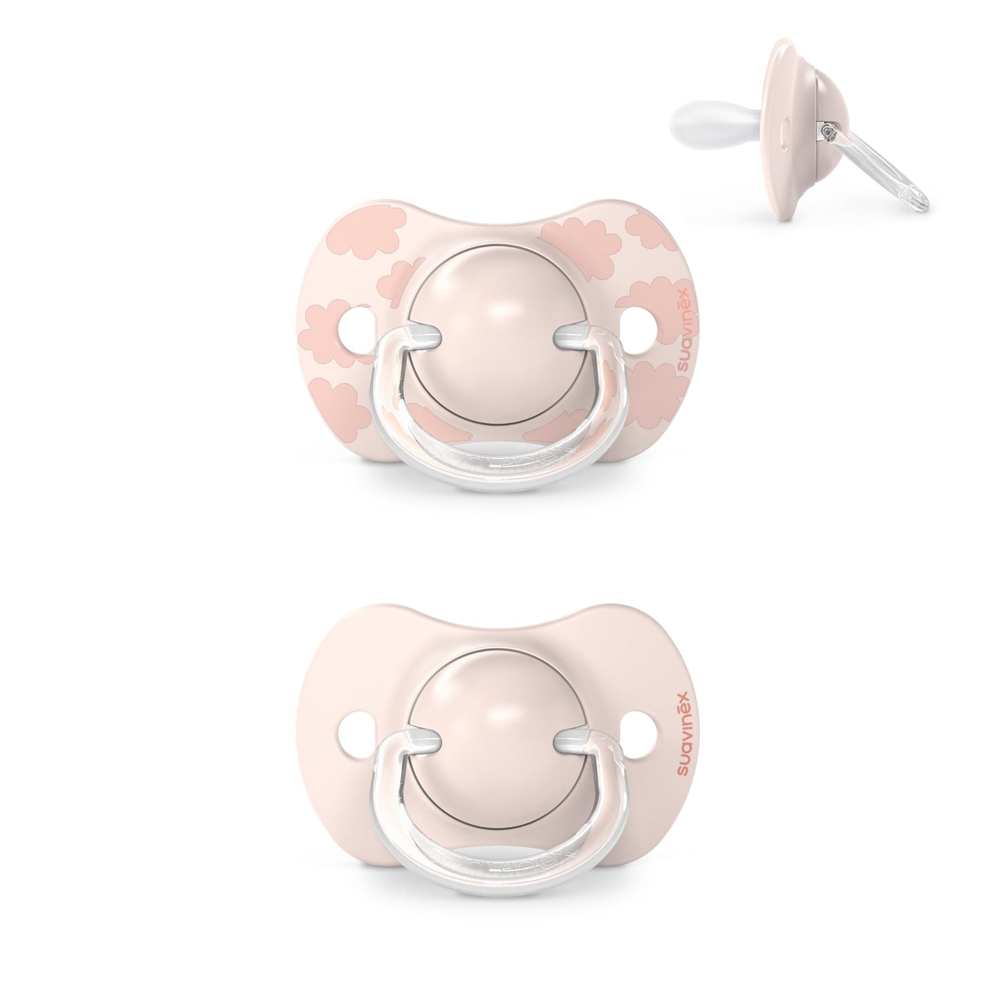 Suavinex, Set mit 2 Schnullern für Babys 0-6 Monate, Symmetrisch, Super weich und flexibel, Dreams Pink, 2er-Pack