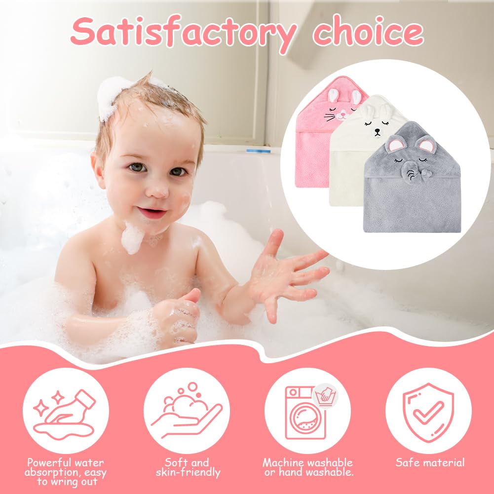 Aolso Hooded Towel Baby, 80 x 80 cm Baby Towel Hood, Baby Wash Cloth, Coral Fleece Baby Towel with Hood for Newborns, Soft and Super Absorbent, Unisex (Grey Elephant)