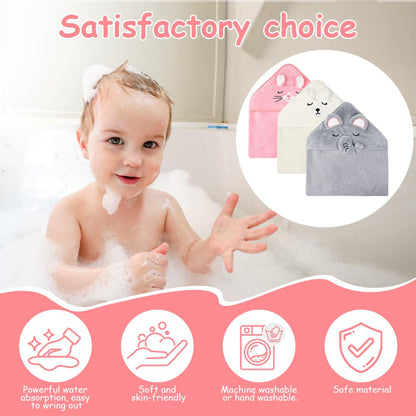 Aolso Hooded Towel Baby, 80 x 80 cm Baby Towel Hood, Baby Wash Cloth, Coral Fleece Baby Towel with Hood for Newborns, Soft and Super Absorbent, Unisex (Grey Elephant)