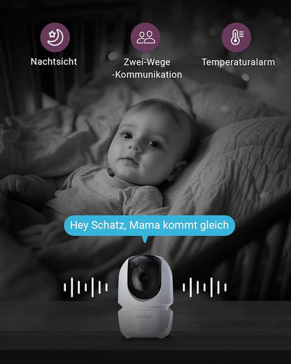 Comfyer BM01 Split-Screen Babyphone mit 2 Kameras, 7" HD 720P ohne WLAN mit Halterung, IR-Nachtsicht VOX-Modus mit Sound-Alarm 2-Wege-Audio 6000mAh 300M Reichweite Videoüberwachungsgerät