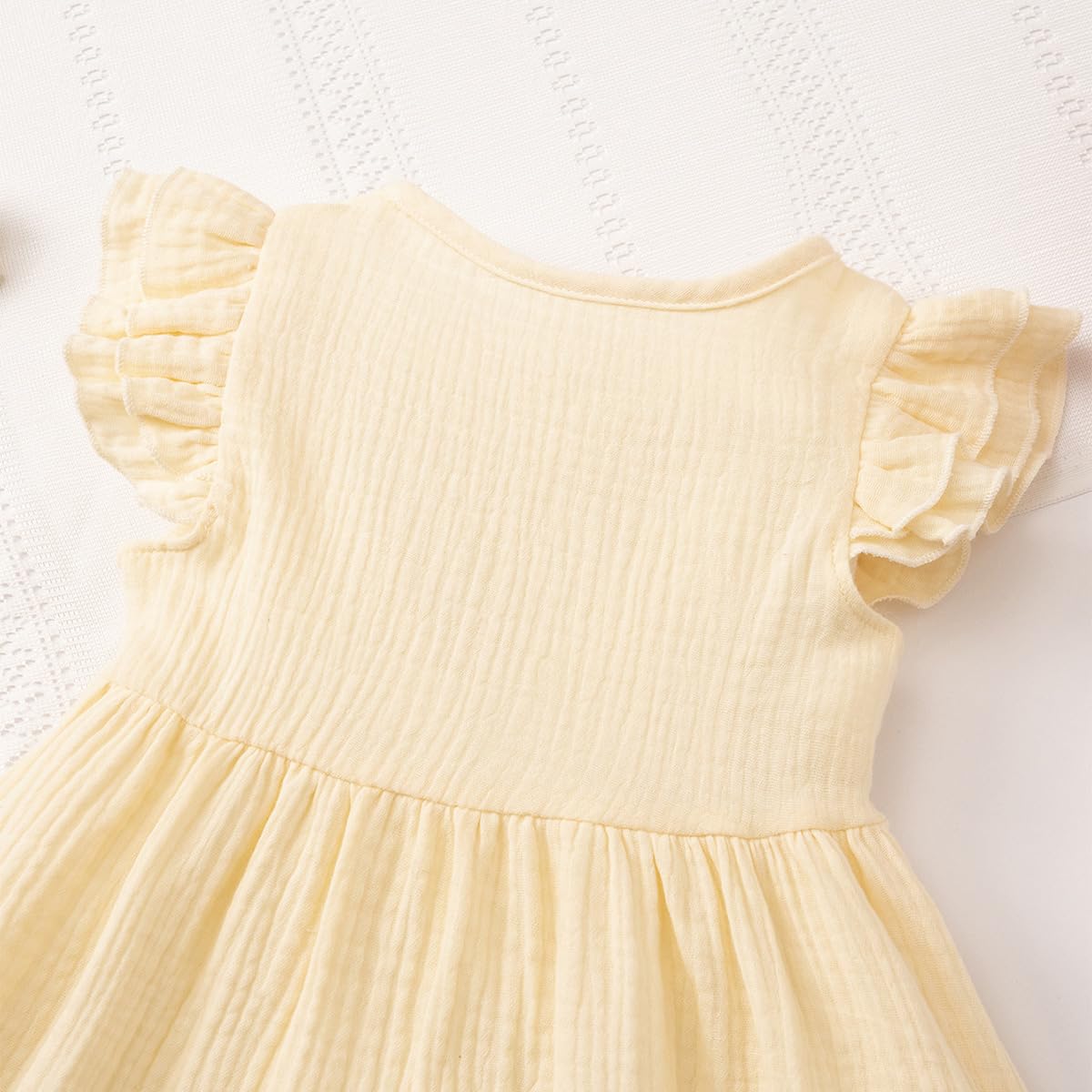 Kleinkinder Mädchen Sommerkleid Rüschenärmel Rundhalsausschnitt Knopfleiste Kleid lässiges Herbst A-Linien Party Kinderkleider 2-6 Jahre