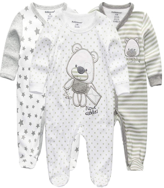 Kiddiezoom Baby Boys Girls Sleepsuits, 3 Pack 