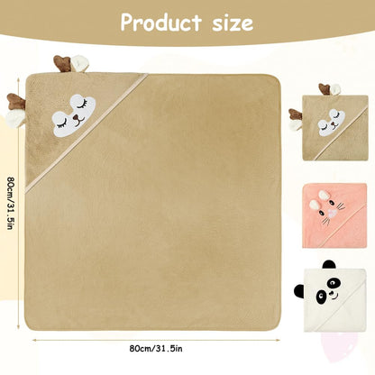 Aolso Hooded Towel Baby, 80 x 80 cm Baby Towel Hood, Baby Wash Cloth, Coral Fleece Baby Towel with Hood for Newborns, Soft and Super Absorbent, Unisex (Grey Elephant)