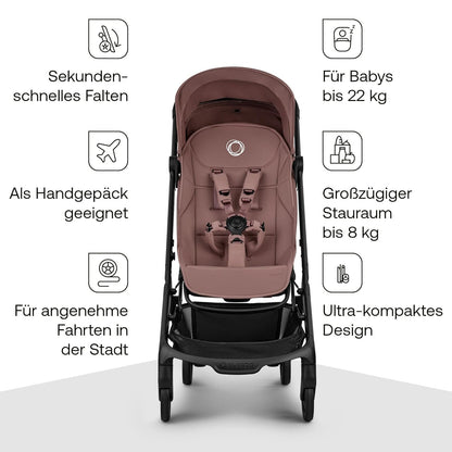 Bugaboo Butterfly 2 Reisebuggy Set – leichter, faltbarer Kinderwagen mit Sicherheitsbügel & Regenabdeckung – Handgepäckgröße, mit Liegefunktion – ab 6 Monaten bis 4 Jahre – Dusty Pink