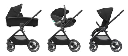 Maxi-Cosi Oxford Plus Baby Stroller 2 in 1 Set with Carrycot 0-4 Years 0-22kg Compact Folding Soft Suspension 3 Reclining Positions 10kg Storage Basket Twillic Graphite 