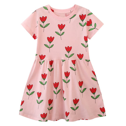 Beilei Creations Mädchen Kleider Kurzarm Baumwolle Kinder Kleid Süßes Muster Gr.85-140