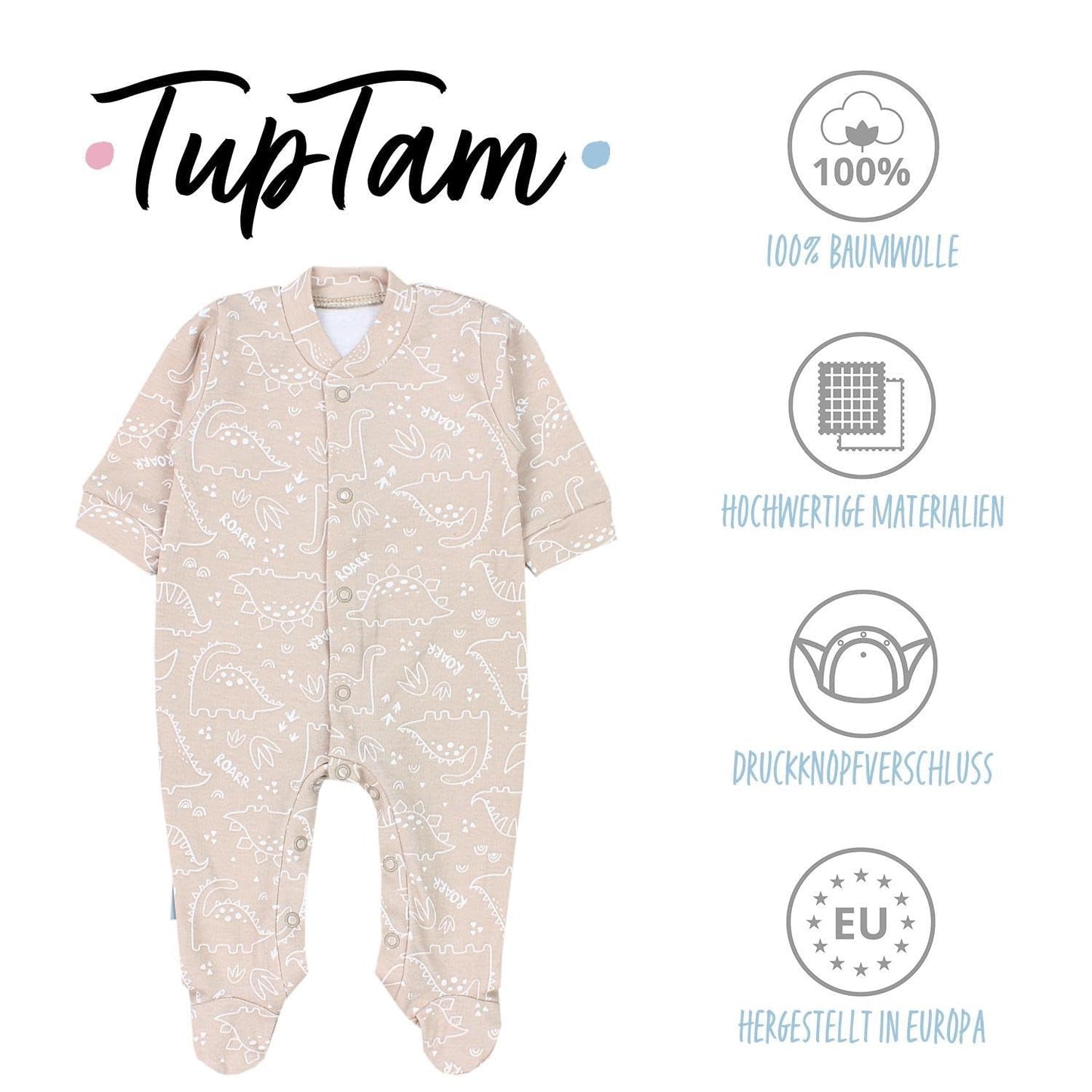 TupTam Baby Jungen Schlafstrampler Langarm Strampler Schlafanzug mit Fuß 3er Pack