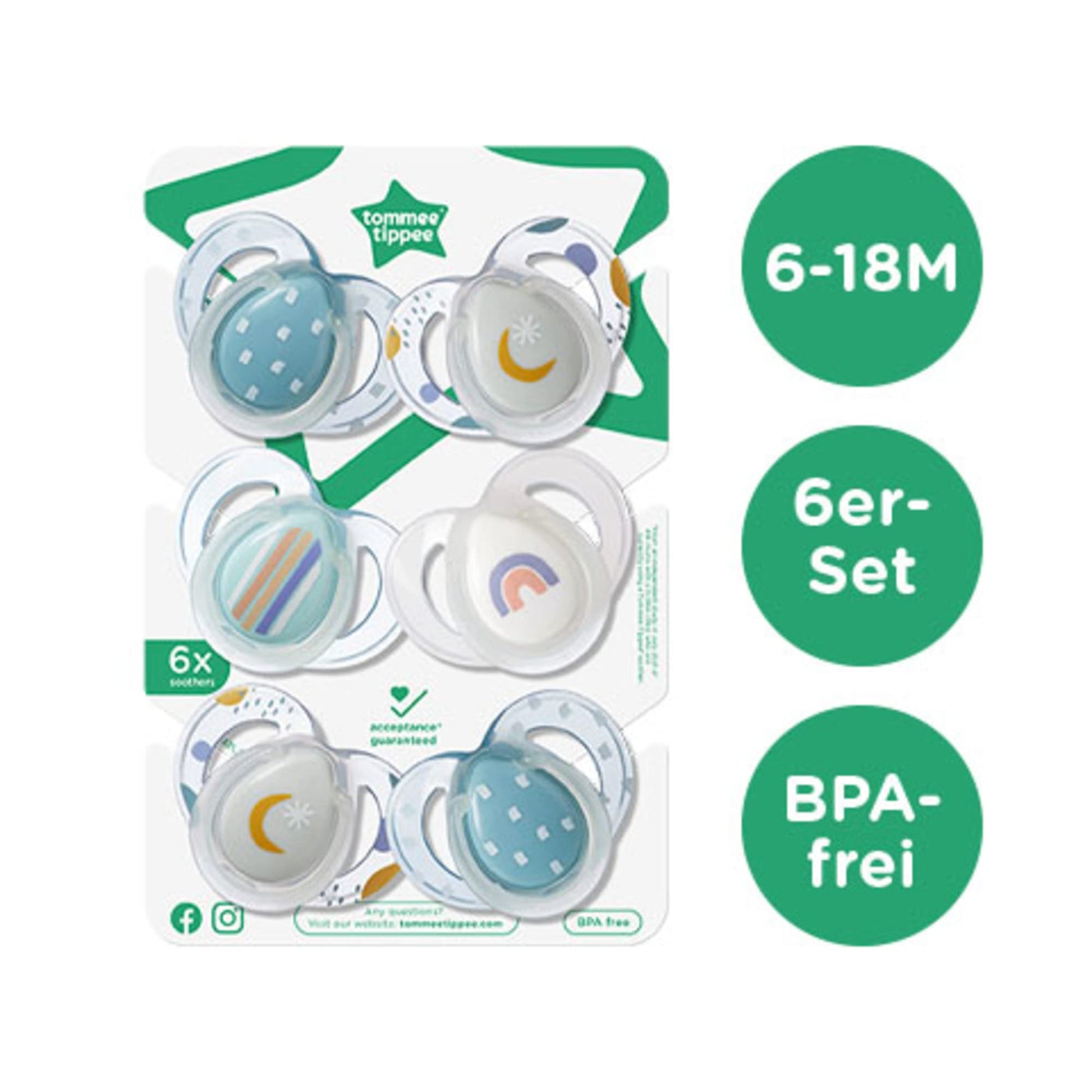 Tommee Tippee Schnuller für die Nacht, symmetrisches kieferorthopädisches Design, BPA-freies Silikonbeutel, 6—18 m, Packung mit 6 Schnullern - Meloni2