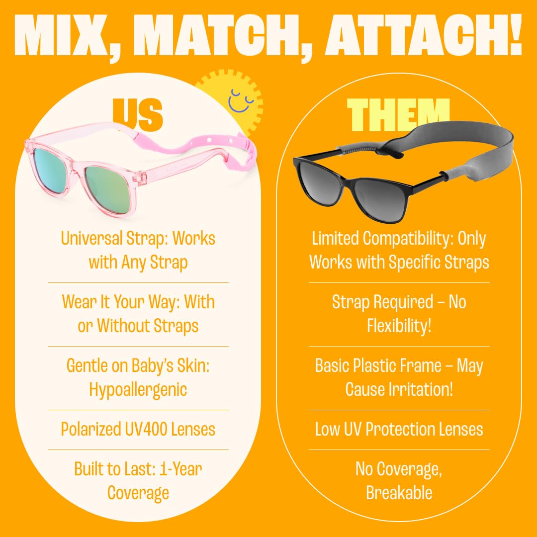 Polarized Baby Sunglasses with Strap - Unbreakable Flexible Toddler Sunglasses for Toddlers Newborn 0-24 Months