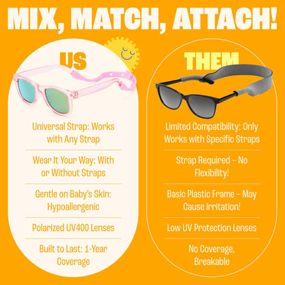 Polarized Baby Sunglasses with Strap - Unbreakable Flexible Toddler Sunglasses for Toddlers Newborn 0-24 Months