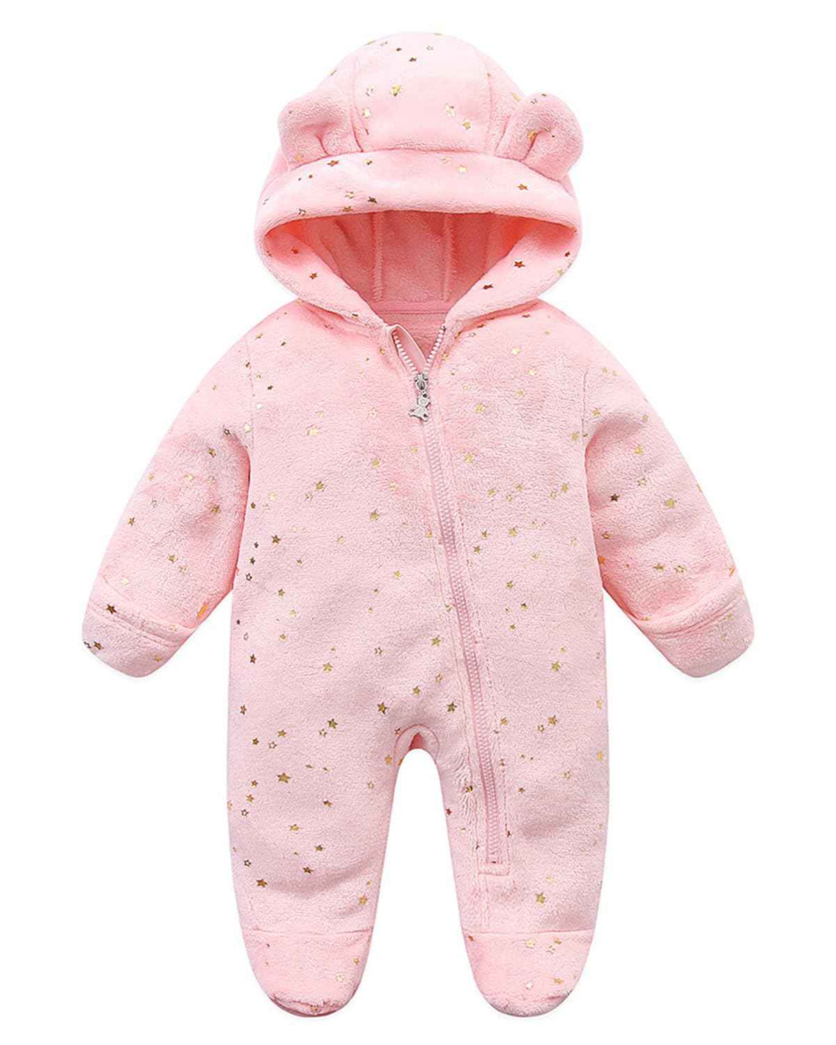 WYTbaby Baby Jumpsuit Winter Fleece Snowsuit Baby Warm Romper with Hood Autumn Winter for Boys Girls 0-12 Months