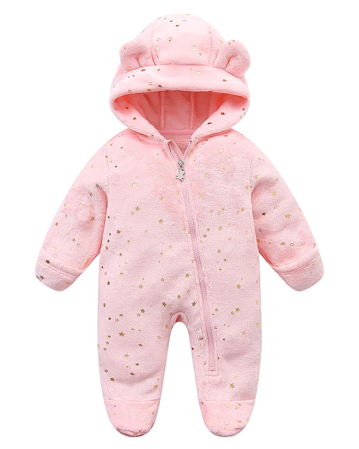 Baby Overall Winter Fleece Schneeanzug Baby Warm Strampler mit Kapuze Herbst Winter für Jungen Mädchen 0-12 Monate