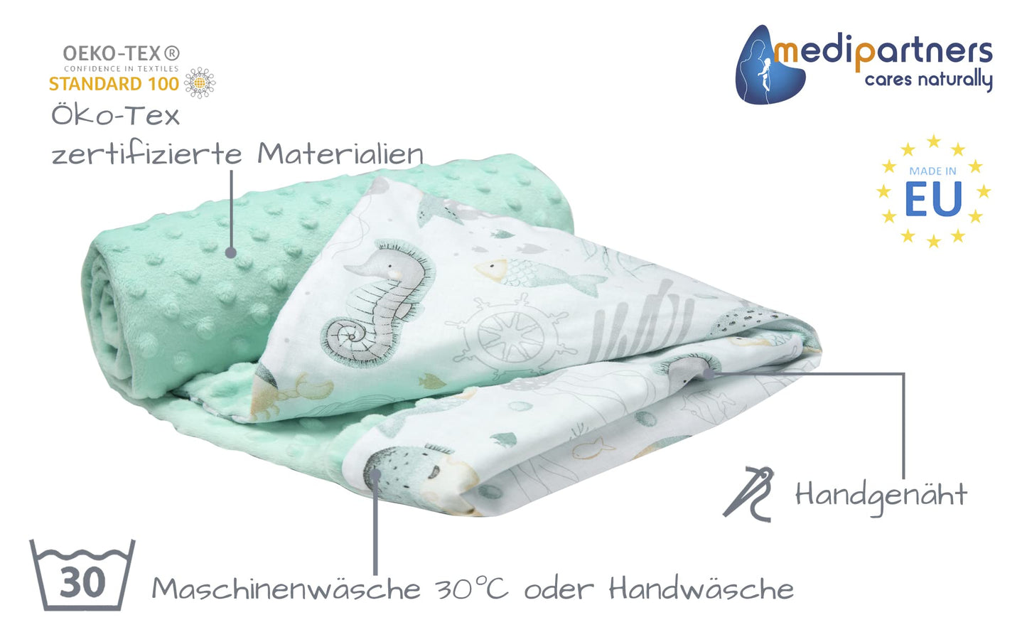 Medi Partners Babydecken Baby 100% Baumwolle Krabbeldecke Babydecke 75x100cm doppelseitig Kinderbett Minky Kuscheldecke Kinderwagen (REH mit grauem Minky)