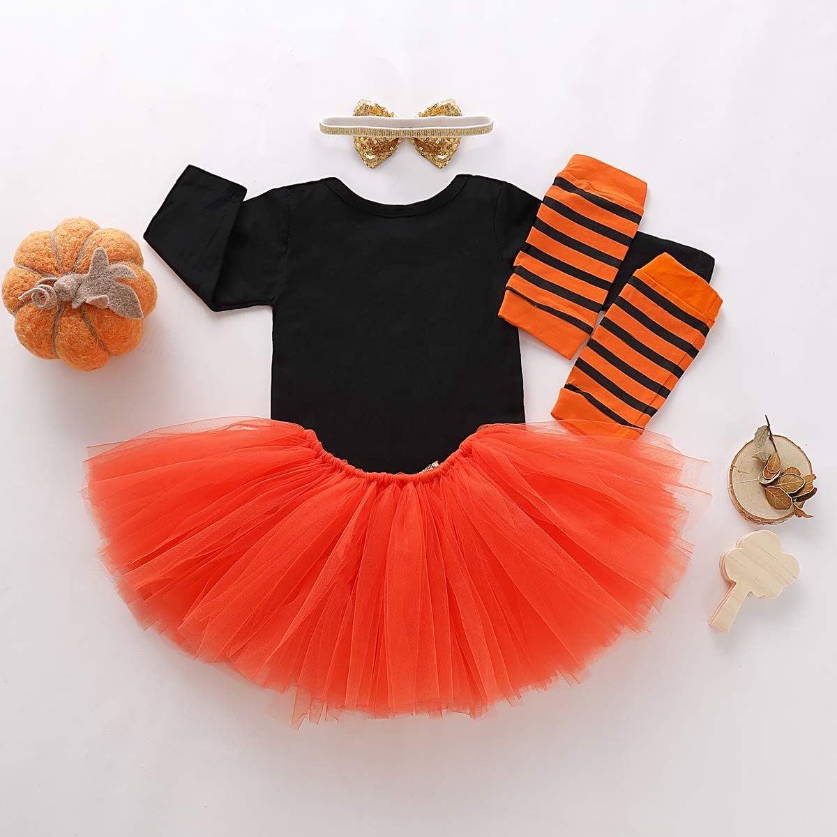 Baby Girl Halloween Outfit, My First Halloween Baby Girl Clothing, Halloween Outfit Baby, Newborn Halloween Baby Pumpkin Romper + Tutu Skirt + Leg Warmer + Headband, Baby Clothing Halloween