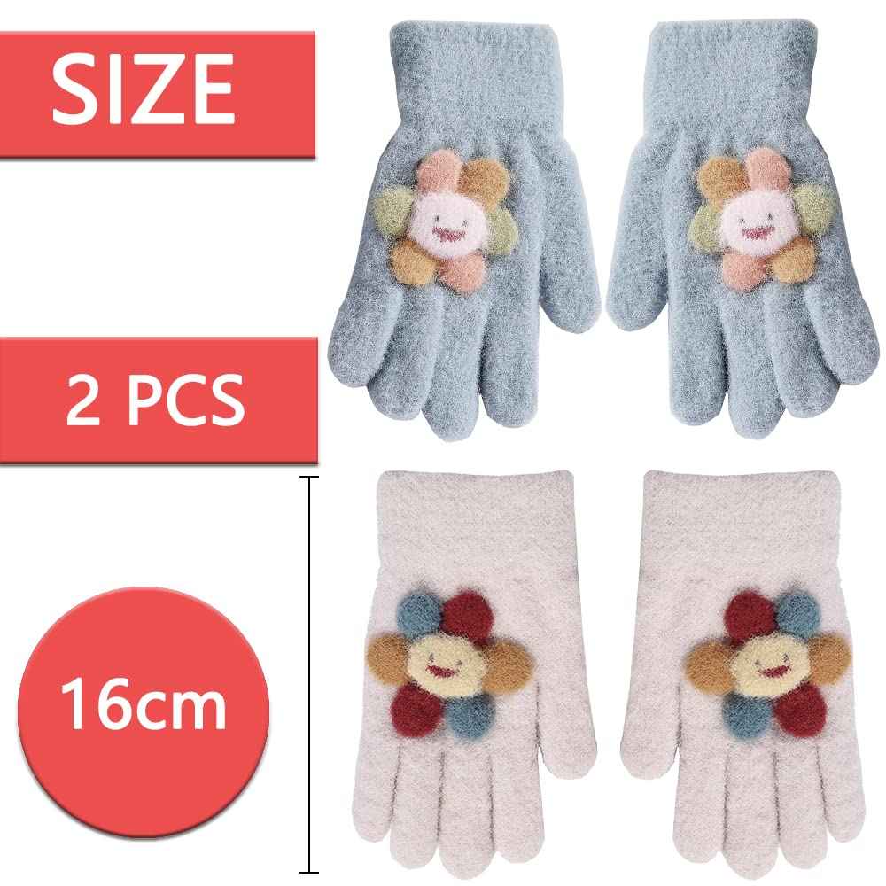 ZDQC 2 Paar Warme Strickhandschuhe Kinder,Süße Handschuhe Kinder,Handschuhe Kinder Stretch,Winter Warme Strickhandschuhe,Vollfinger Handschuhe,Fingerhandschuhe Kinder Winter