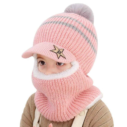 YONKOUNY Kinder Wintermütze Jungen Mädchen Warm Niedlich Strickmütze Schalmütze Schlupfmütze Beanie Mütze mit Fleecefutter