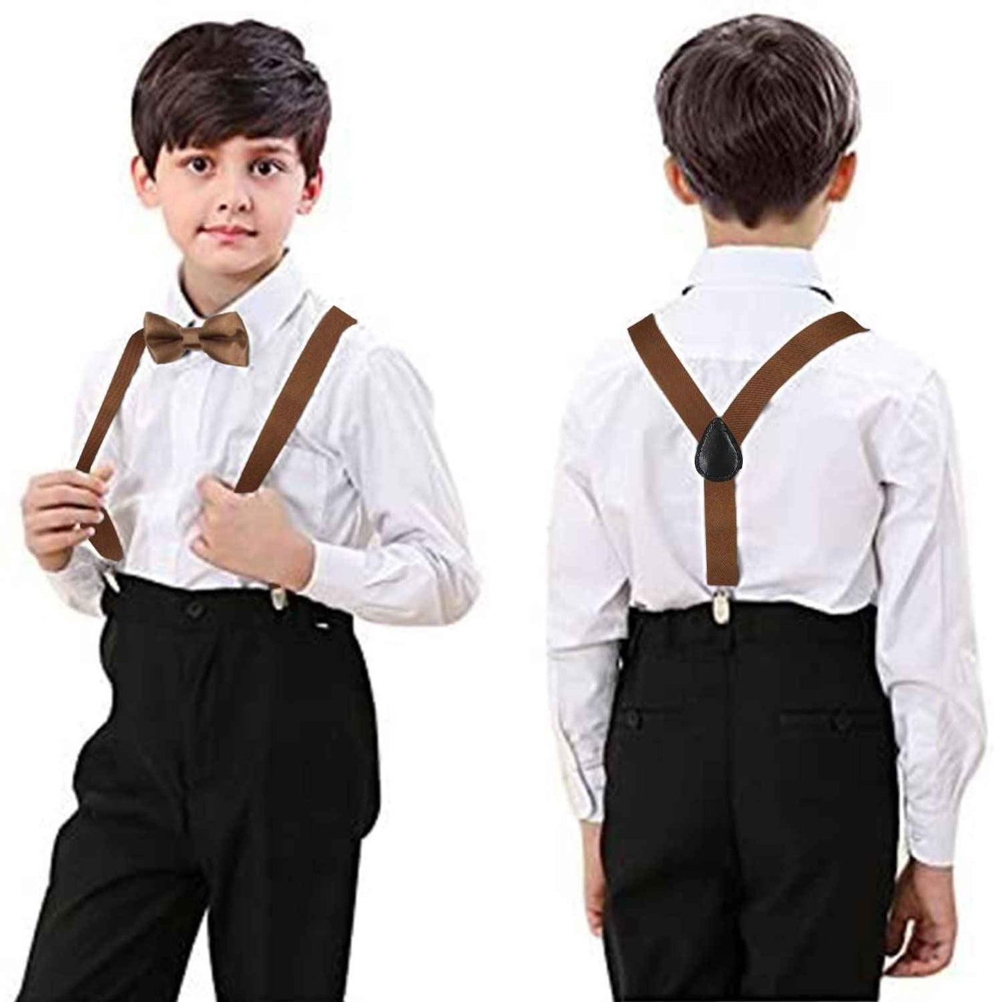 HANERDUN Unisex Boys Girls Bow Tie Braces with Three Clothes Clips on Waistband