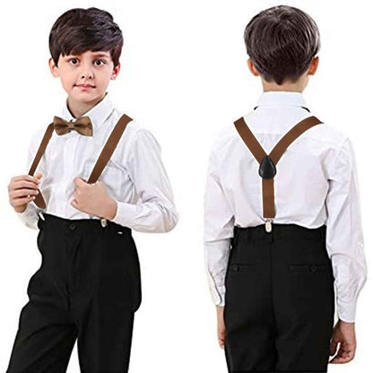 HANERDUN Unisex Boys Girls Bow Tie Braces with Three Clothes Clips on Waistband
