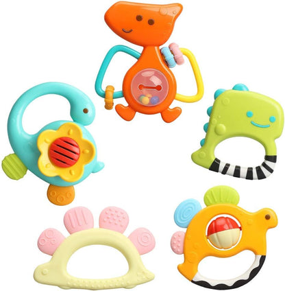 TINOTEEN Baby Rattles Spielzeugset, 5 Stück Beißring Shaker Grab Spin Rassel Spielzeug für 3 6 9 12 18 Monate Babys Neugeborenes