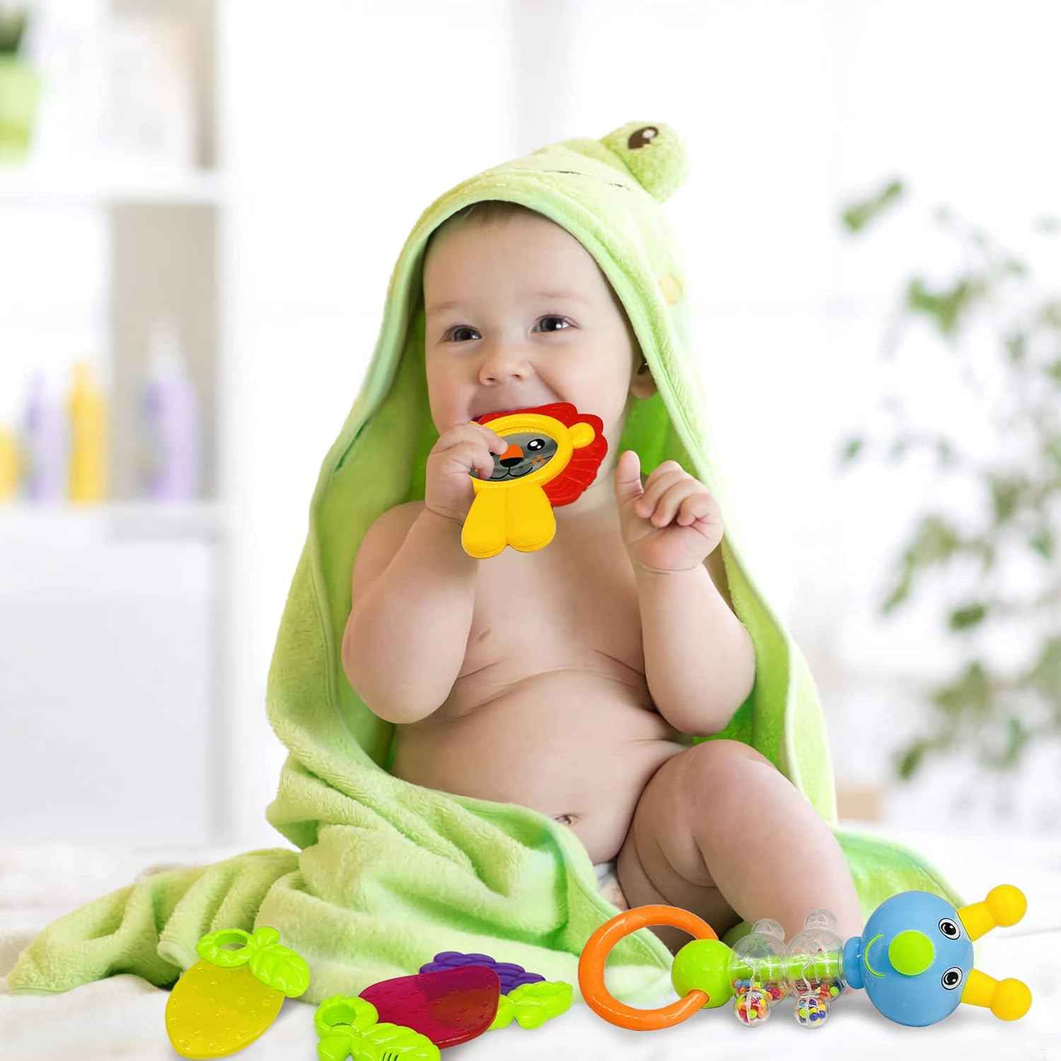 AIVIAI Baby Rassel Beißring Set Baby Spielzeug 6 Monate Babyspielzeug ab 3 6 9 12 Monaten Shaker Greifen Rassel Neugeborenes Spielzeug Musikalische Rasseln für Babys und Kleinkinder Geschenk（11 PCS）