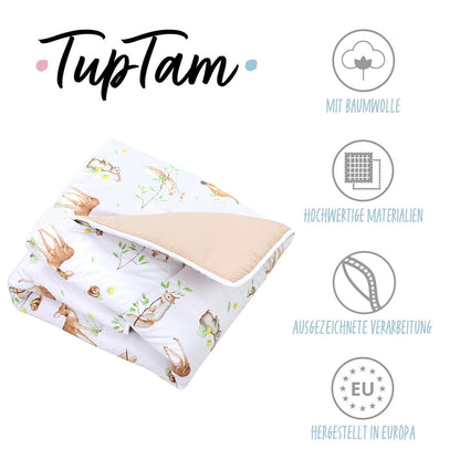 TupTam Krabbeldecke für Baby 120x120 cm - Gepolsterte Spieldecke Baby Baumwolle, XXL, OEKO-TEX, Weich & Hautfreundlich, Farbe: Wald/Beige