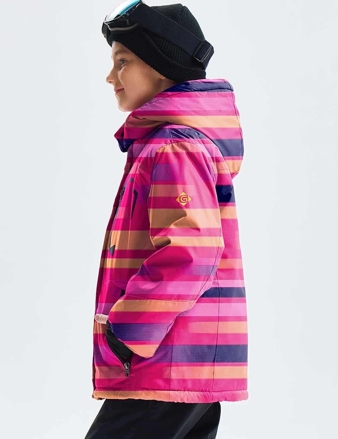 Gemyse Boys' Waterproof Ski Jacket, Windproof Fleece Jacket, Outdoor Winter Jacket, Rain Jacket with Hood