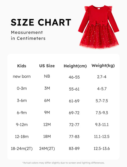 PATPAT Baby Girls' Tulle Dress with Long Sleeves, Tutu for Toddlers, Perfect as a Flower Girl or Christmas Party Birthday Long Sleeve Princess Dress, 3-24 Months