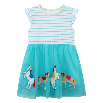 Beilei Creations Mädchen Kleider Kurzarm Baumwolle Kinder Kleid Süßes Muster Gr.85-140