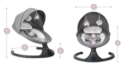 MoMi KENANI baby bouncer for children up to 9 kg, foldable, with remote control &amp; Bluetooth for connecting to a smartphone, battery or power connection, with 5-point safety belt, sun protection, insect net 