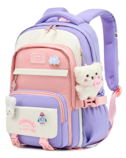 Tanou Schultasche Mädchen, Wasserabweisender Nylon Kinder Schulranzen, 20L | Leichter Schulrucksack für Mädchen der 2. bis 5. Klasse, Rucksack Schule mit Anhänger, Blau