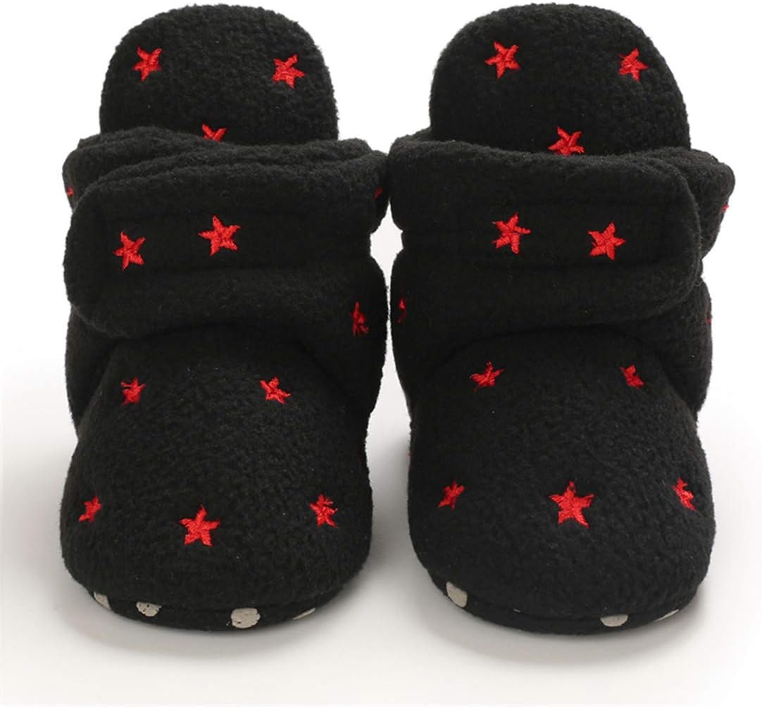 EDOTON Unisex-Baby Neugeborenes Fleece Booties, Baby Jungen Mädchen Weiche Sohlen Streifen Bootie Kleinkind Stiefel Niedlich Stiefel Socke Einstellbar