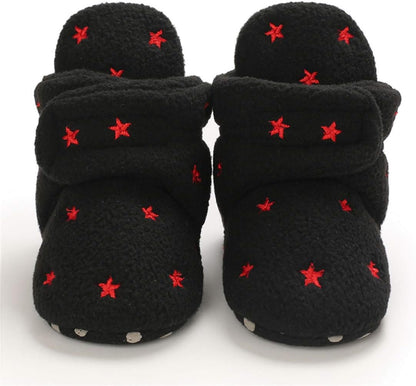 EDOTON Unisex-Baby Neugeborenes Fleece Booties, Baby Jungen Mädchen Weiche Sohlen Streifen Bootie Kleinkind Stiefel Niedlich Stiefel Socke Einstellbar