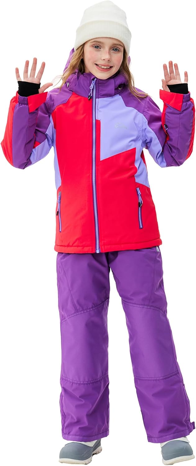 Children's Ski Suit Girls Waterproof Windproof and Warm 2-Piece with Hood 6-16 Years Outdoor Sports, Mountaineering, Skiing